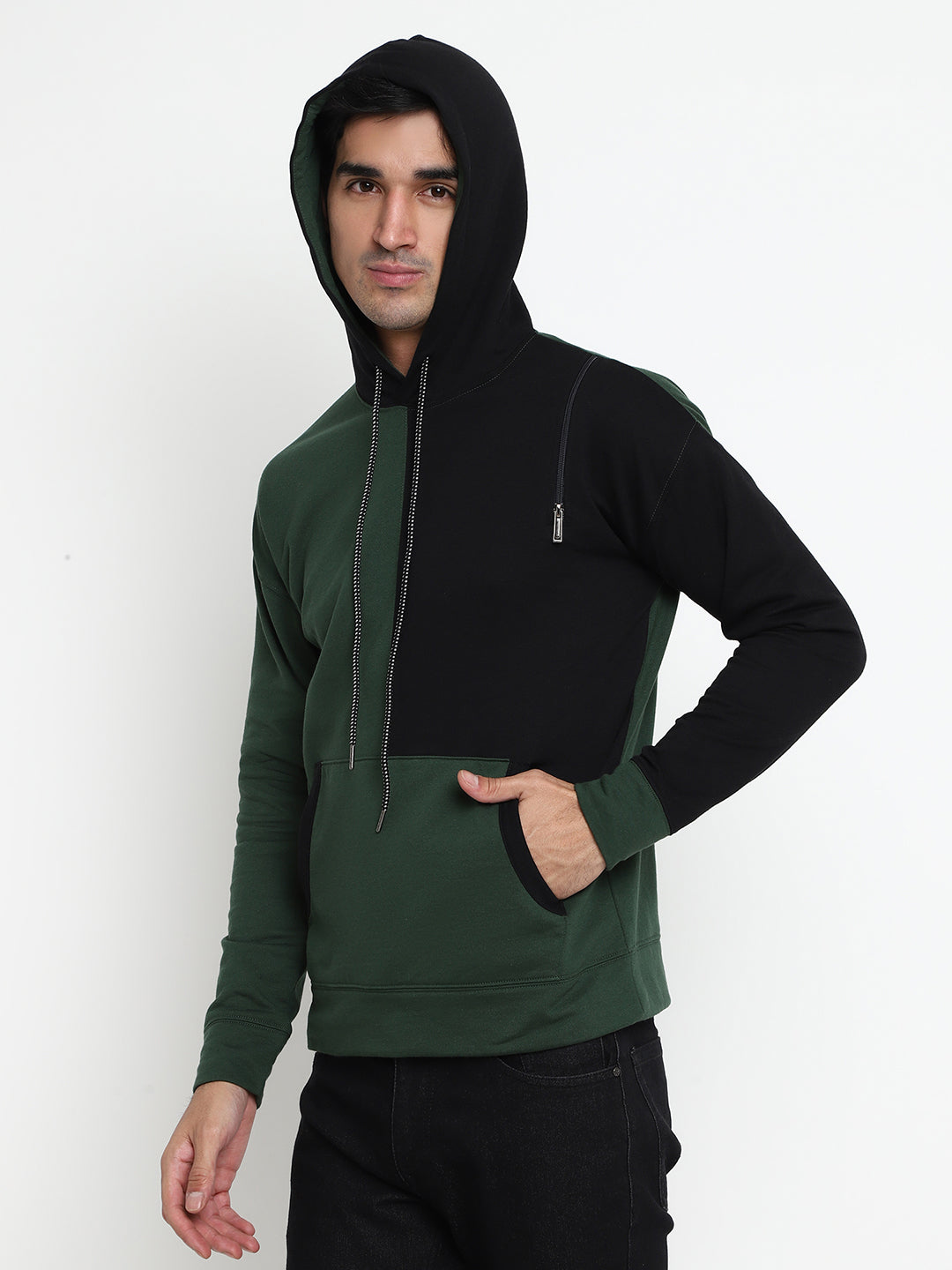 Men Color Black Hoodie