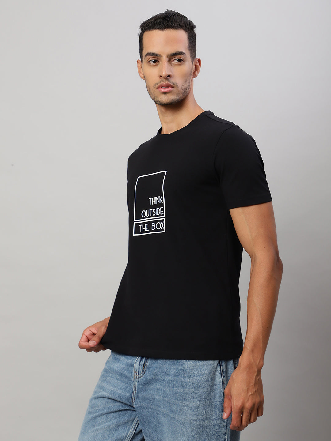 Mens Basic Round Neck Printed T Shirt