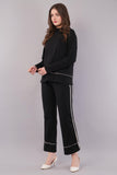 Black Round Neck Top & Trouser Co-Ords Set for Women