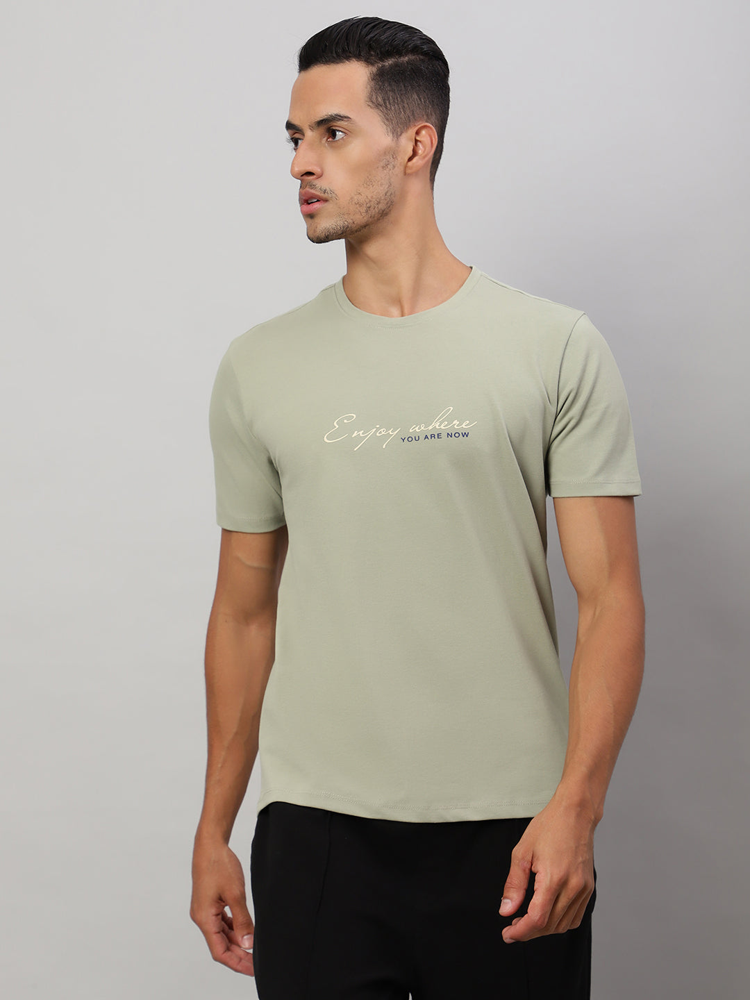 Mens Basic Round Neck Printed T Shirt