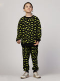 Nimble Printed Black & Yellow Sweatshirt & Joggers For Girls|Set Of 1 | Cotton Polyester