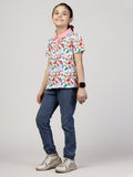 Cotton Printed Short Sleeve Polo T-Shirt for Girls