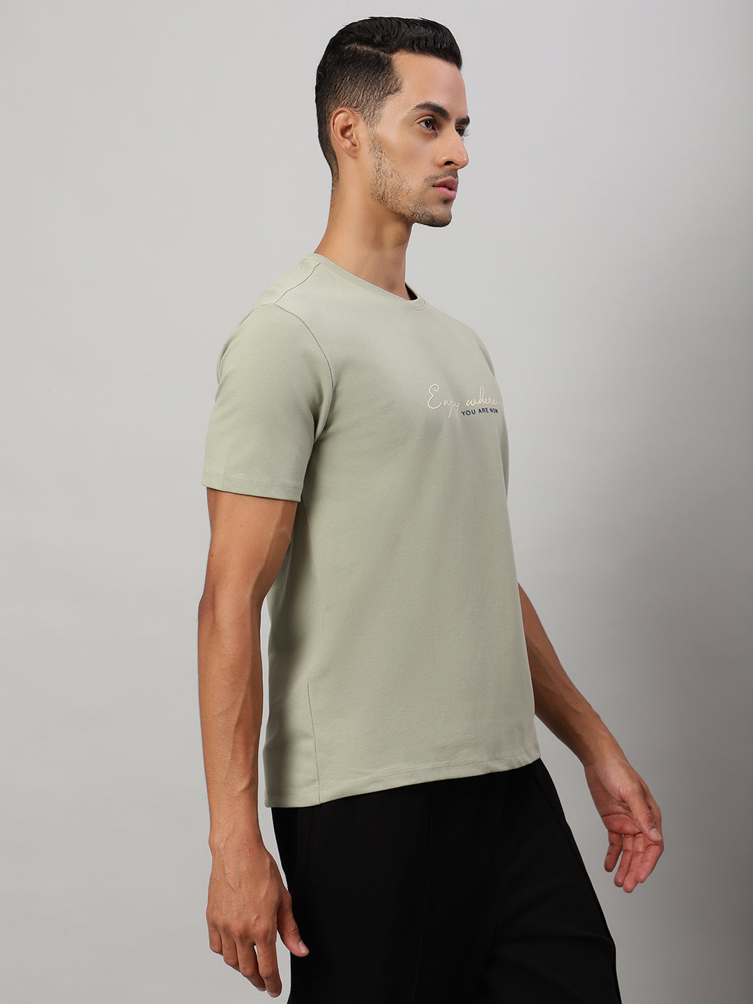 Mens Basic Round Neck Printed T Shirt