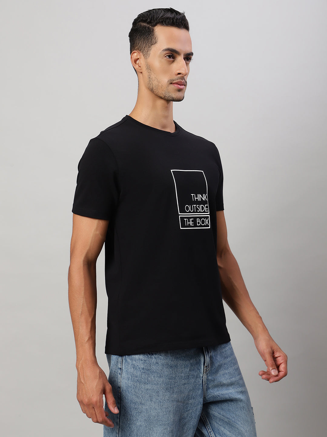 Mens Basic Round Neck Printed T Shirt