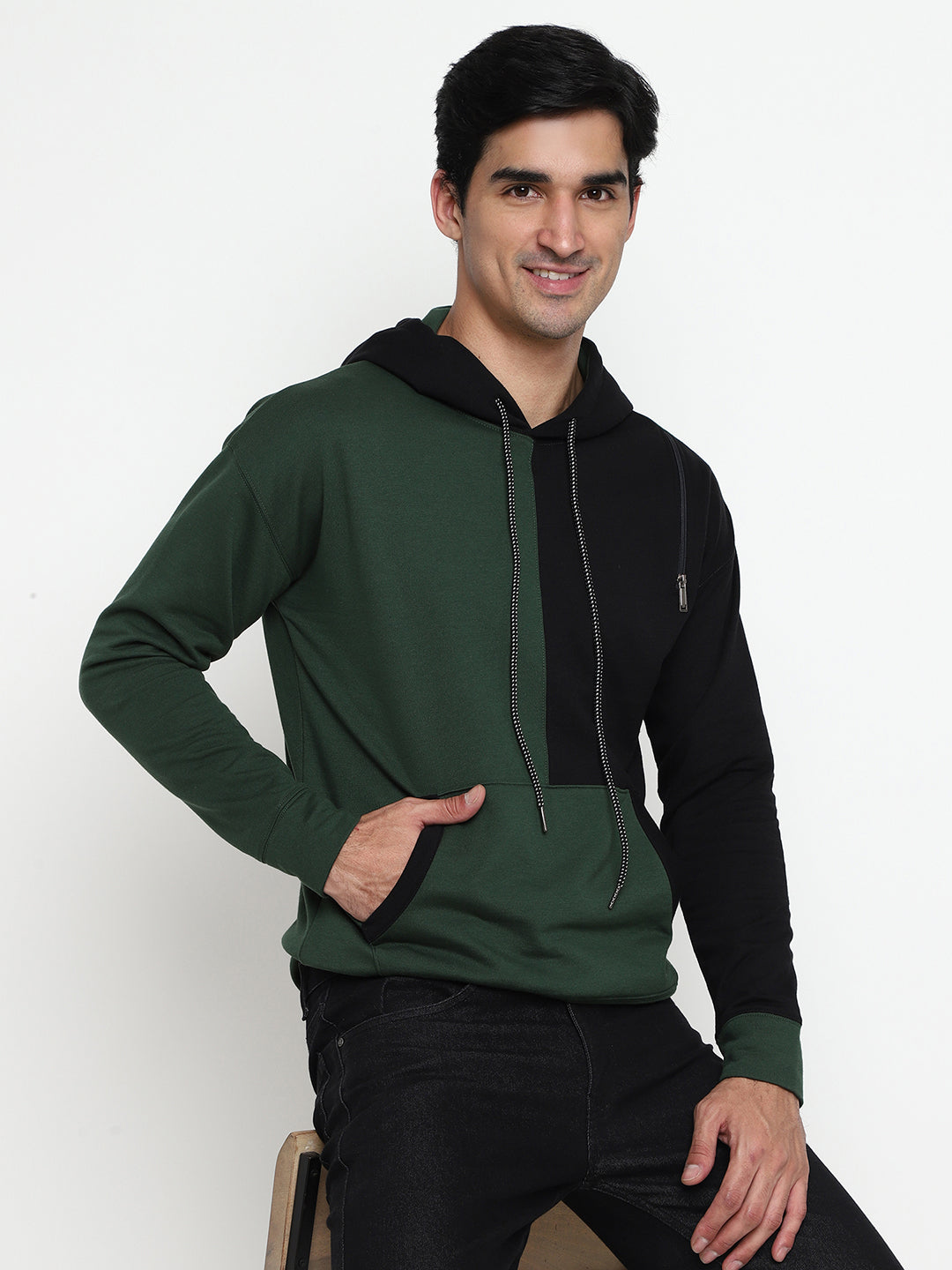 Men Color Black Hoodie