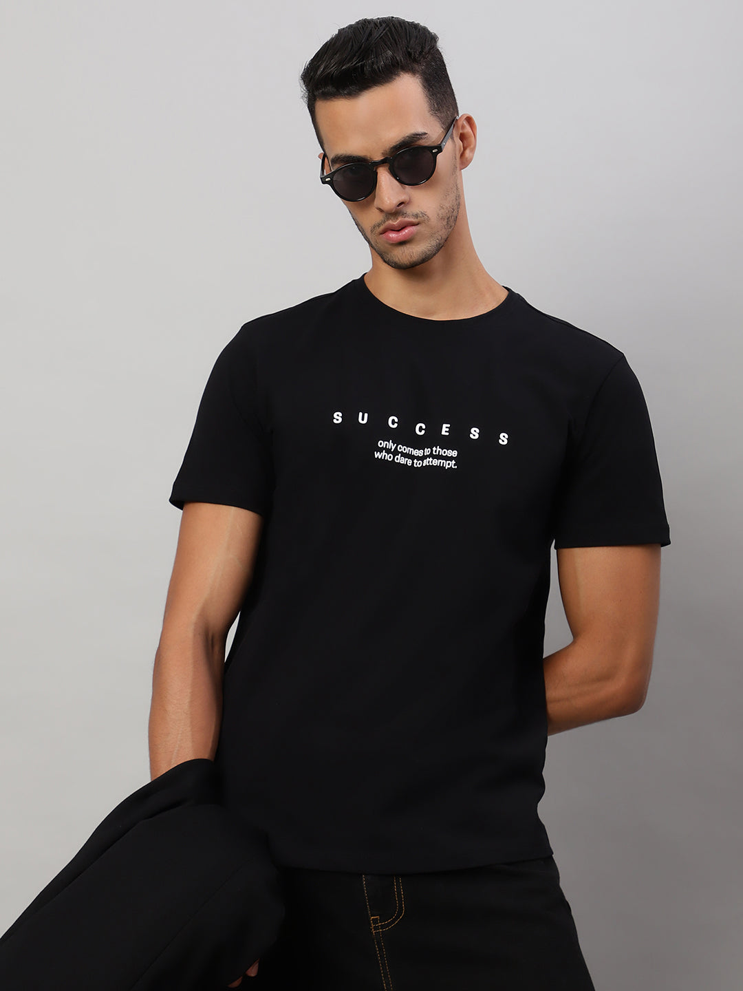 Mens Basic Round Neck Printed T Shirt