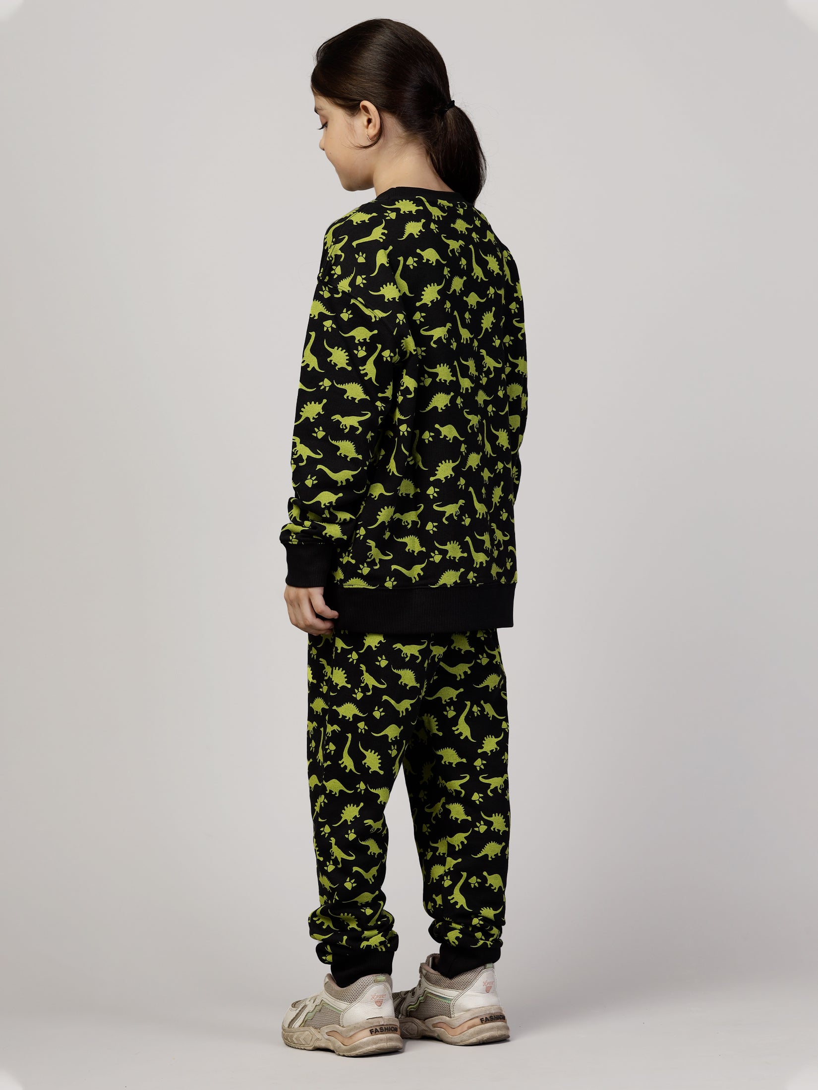 Nimble Printed Black & Yellow Sweatshirt & Joggers For Girls|Set Of 1 | Cotton Polyester