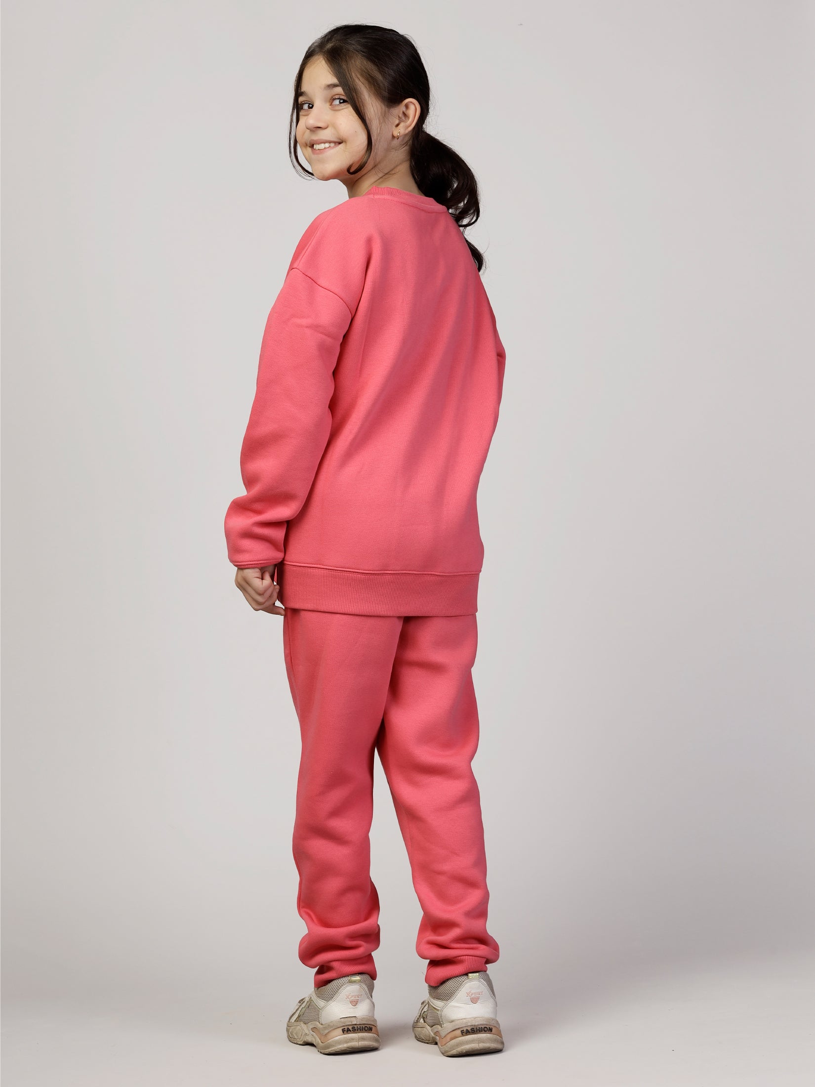 Pink Solid Sweatshirt and Joggers For Girls Set