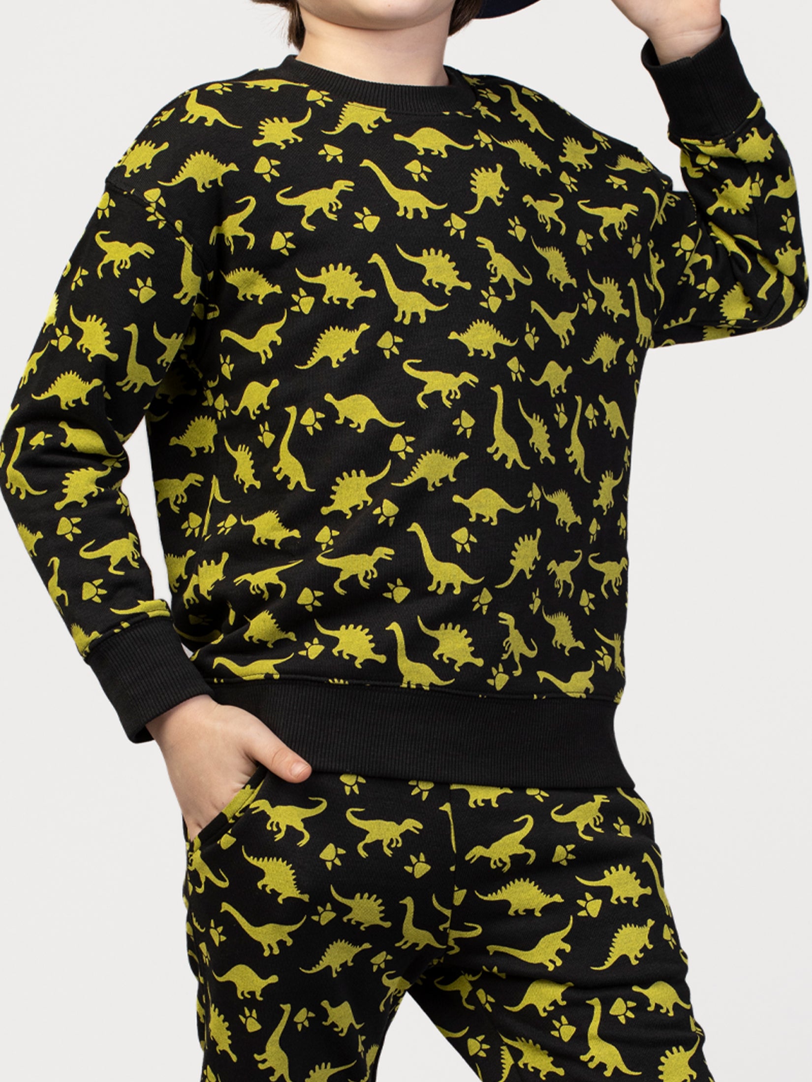 Nimble Printed Yellow & Black Sweatshirt & Joggers For Boys| Set Of 1 | Cotton Polyester