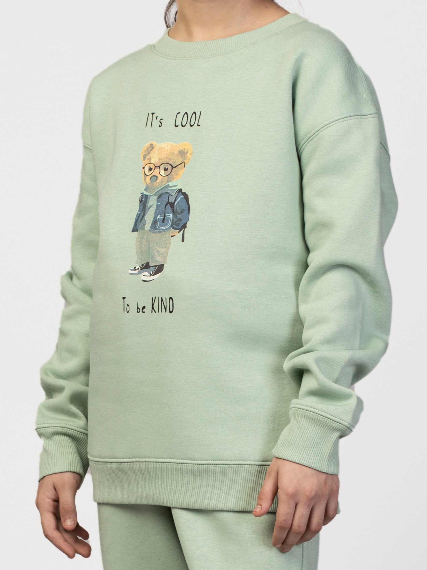 Sea Green Solid Sweatshirt with Joggers For Girls Set ( 9-16 Yr )