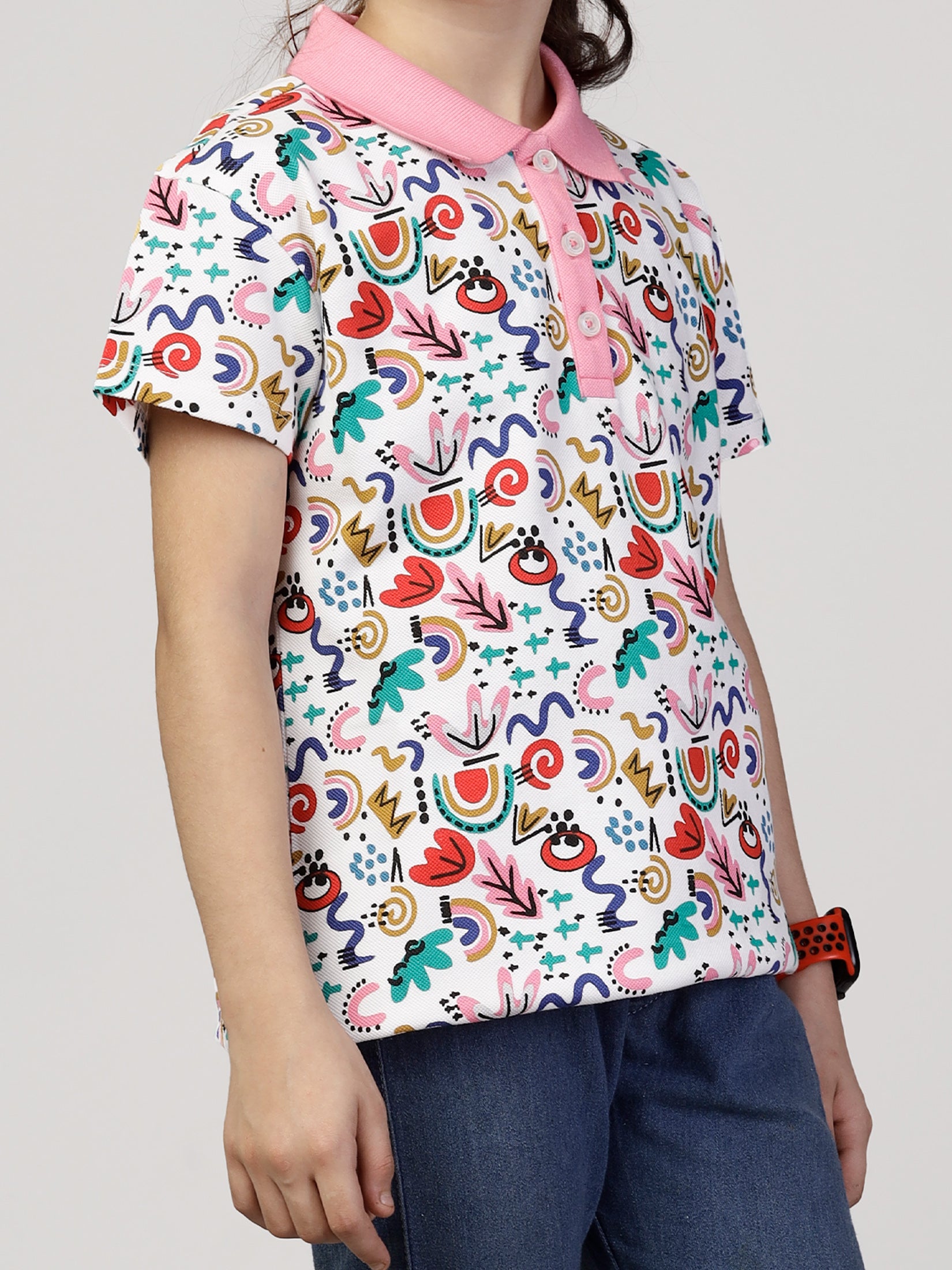 Cotton Printed Short Sleeve Polo T-Shirt for Girls