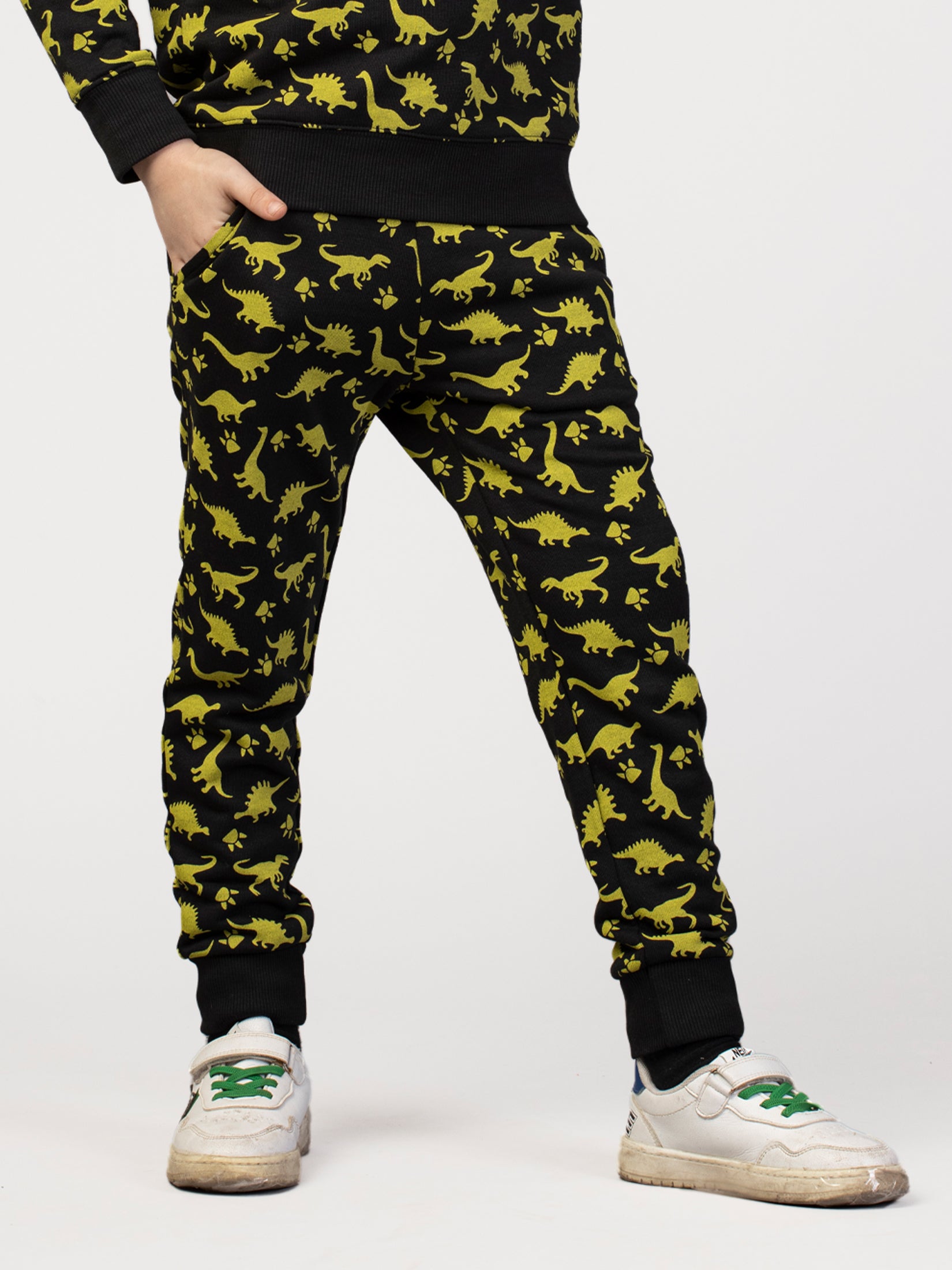 Nimble Printed Yellow & Black Sweatshirt & Joggers For Boys| Set Of 1 | Cotton Polyester