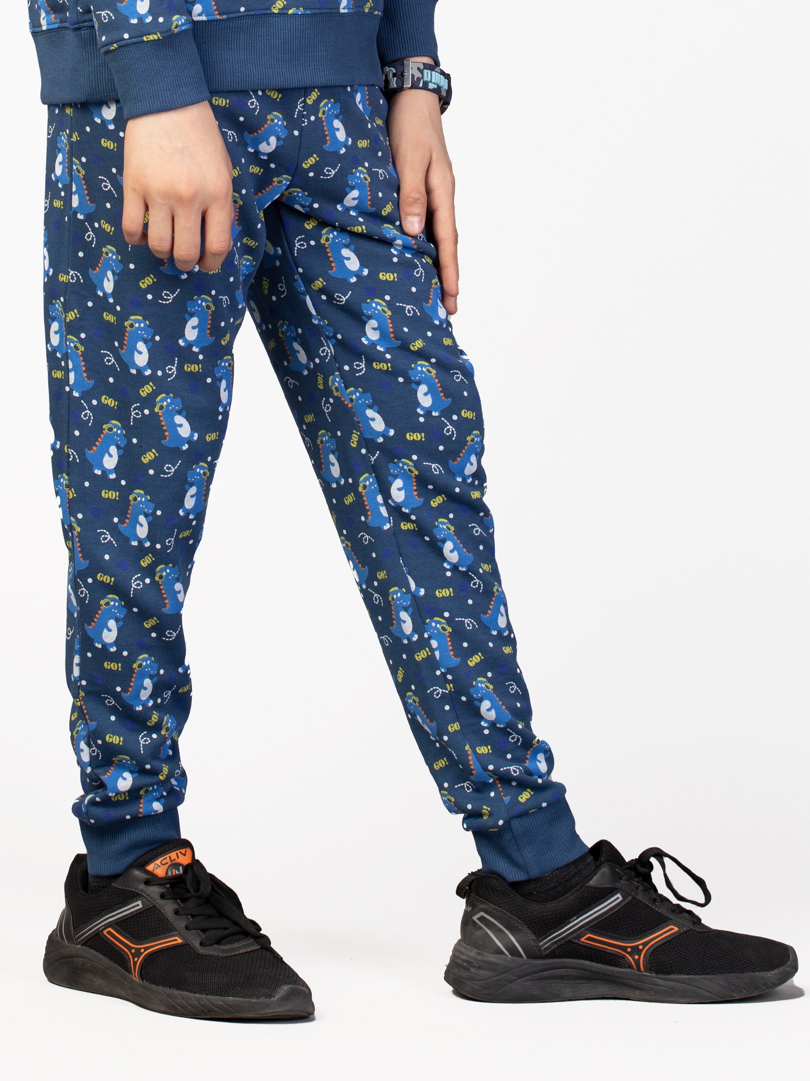 Nimble Printed Blue Sweashirt & Joggers For Boys| Set of 1 | Cotton Polyester