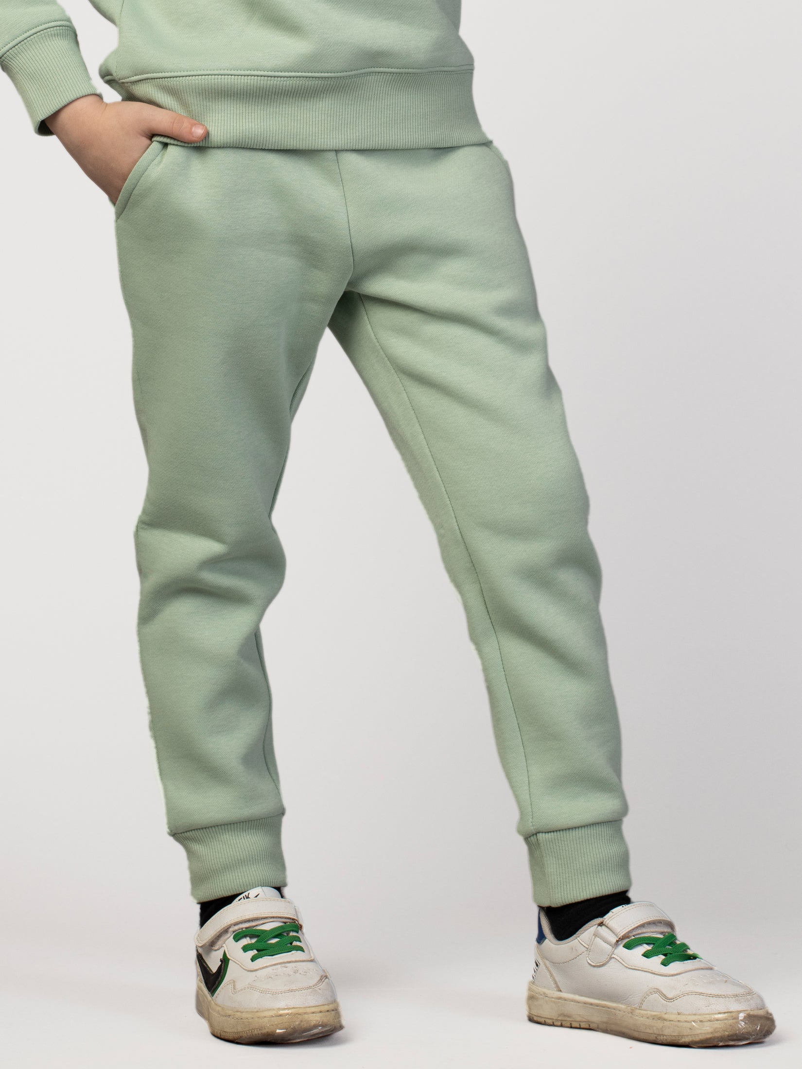 Sea Green Solid Graphic Sweatshirt & Joggers For Boys Set ( 3-8 Yr )