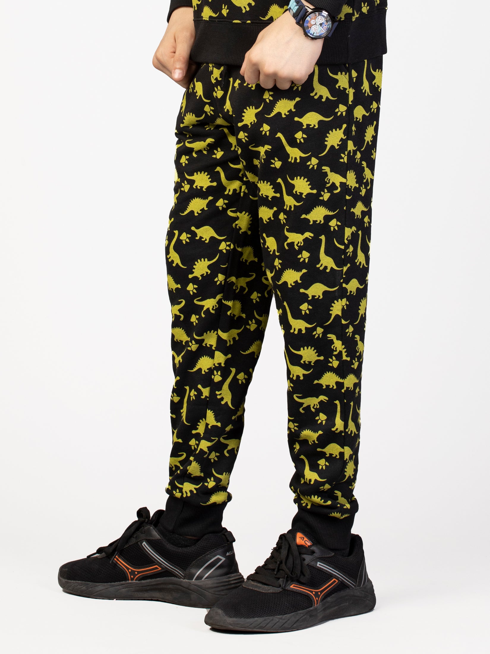 Nimble Printed Black & Yellow Sweatshirt & Joggers For Boys|Set Of 1 | Cotton Polyester