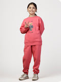 Pink Solid Sweatshirt and Joggers For Girls Set