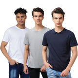 Mens Basic Round Neck Solid T Shirt (Tri-Pack) with Cycling Bag Pack