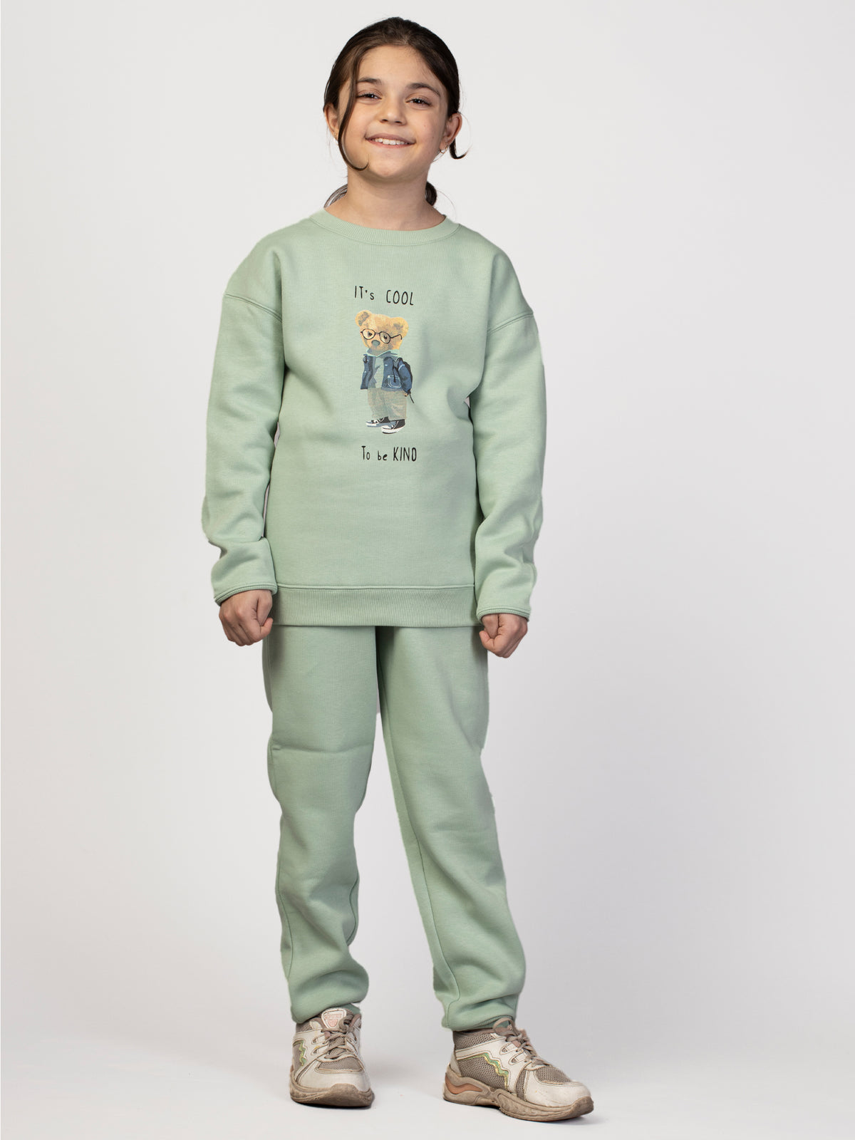 Sea Green Solid Sweatshirt with Joggers For Girls Set ( 9-16 Yr )