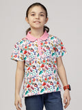 Cotton Printed Short Sleeve Polo T-Shirt for Girls