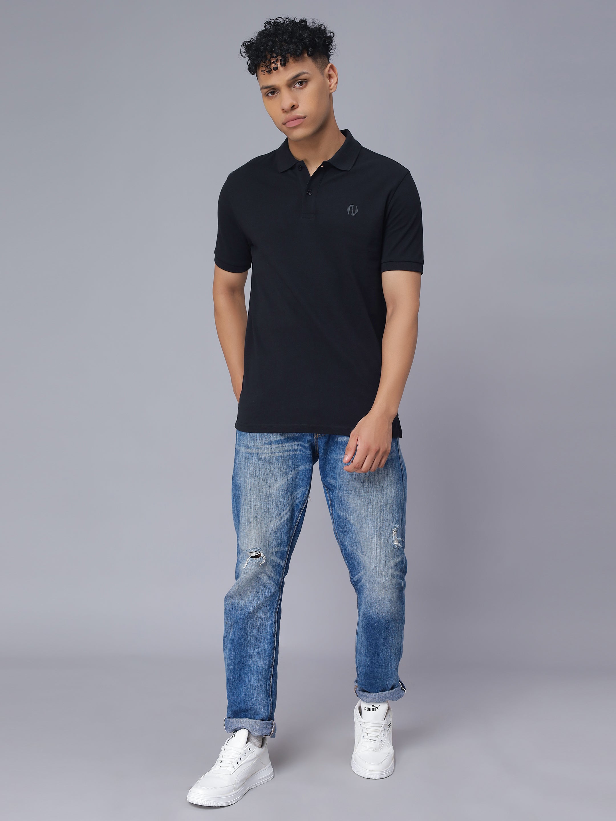 Nimble PURPLE Label Regular Polo T-shirt with Antibacterial Finish for Men