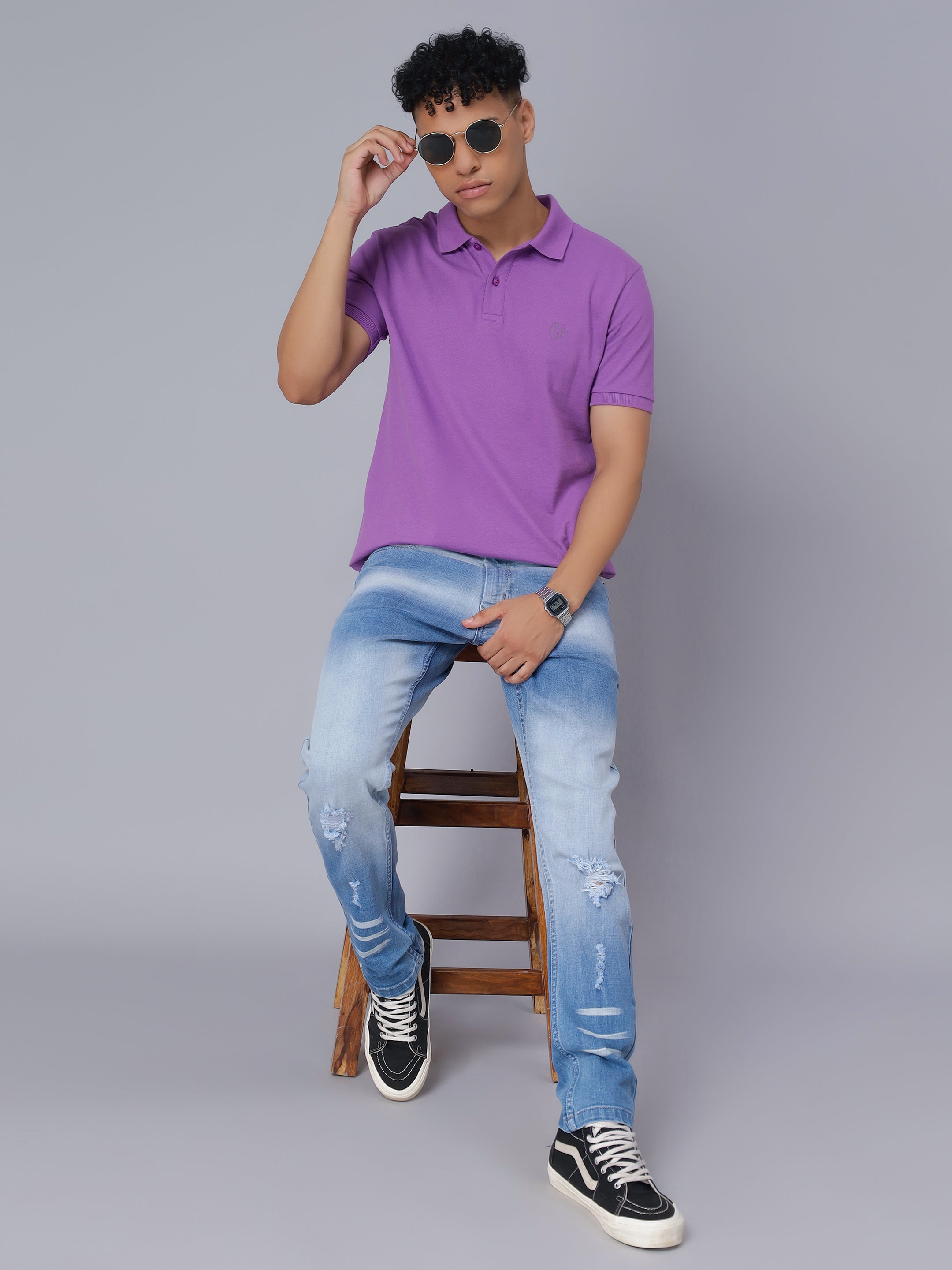 Nimble PURPLE Label Regular Polo T-shirt with Antibacterial Finish for Men