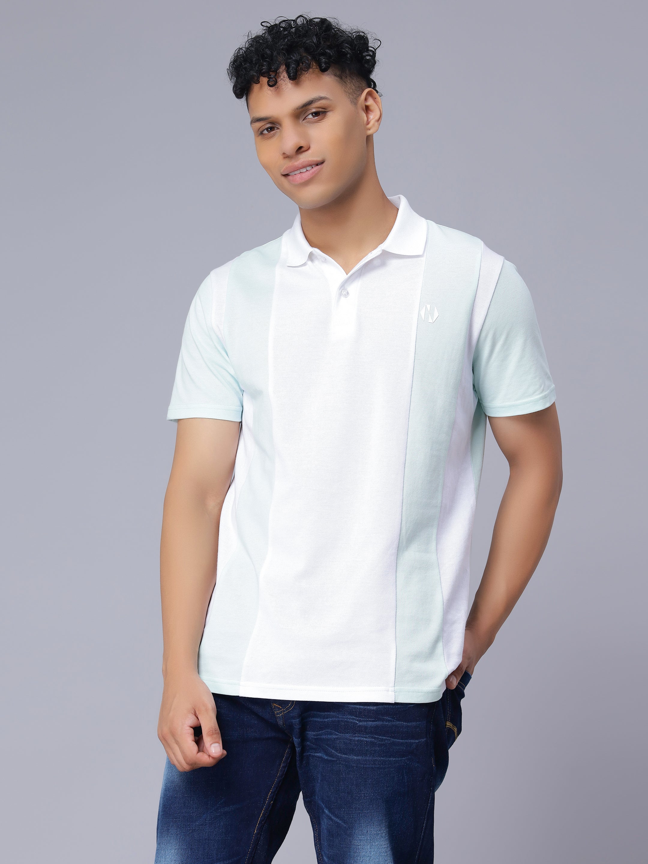 Regular Parallel Colour Blocked Polo T-shirt for Men