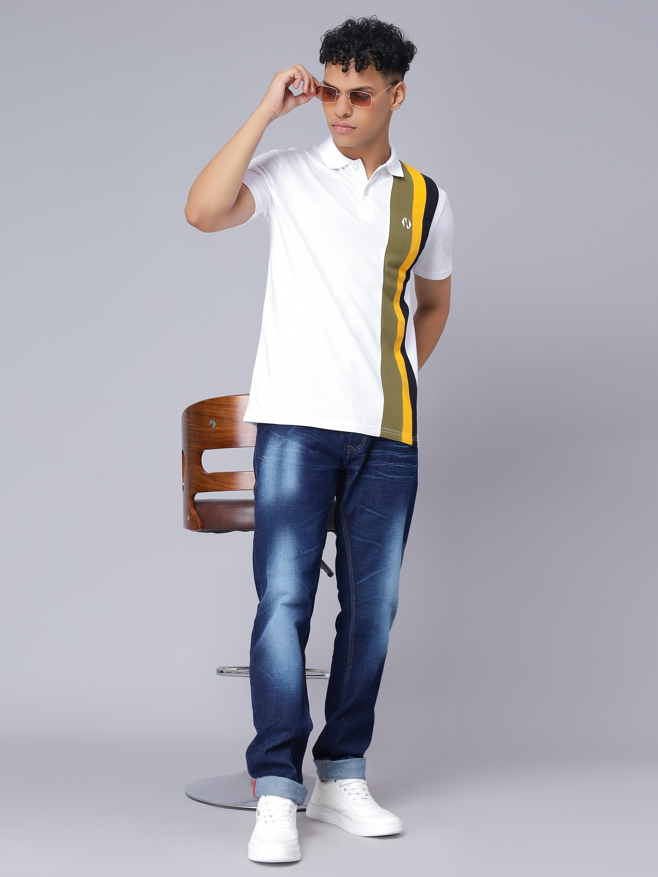 Regular One Sided Colour Blocked Polo T-shirt for Men