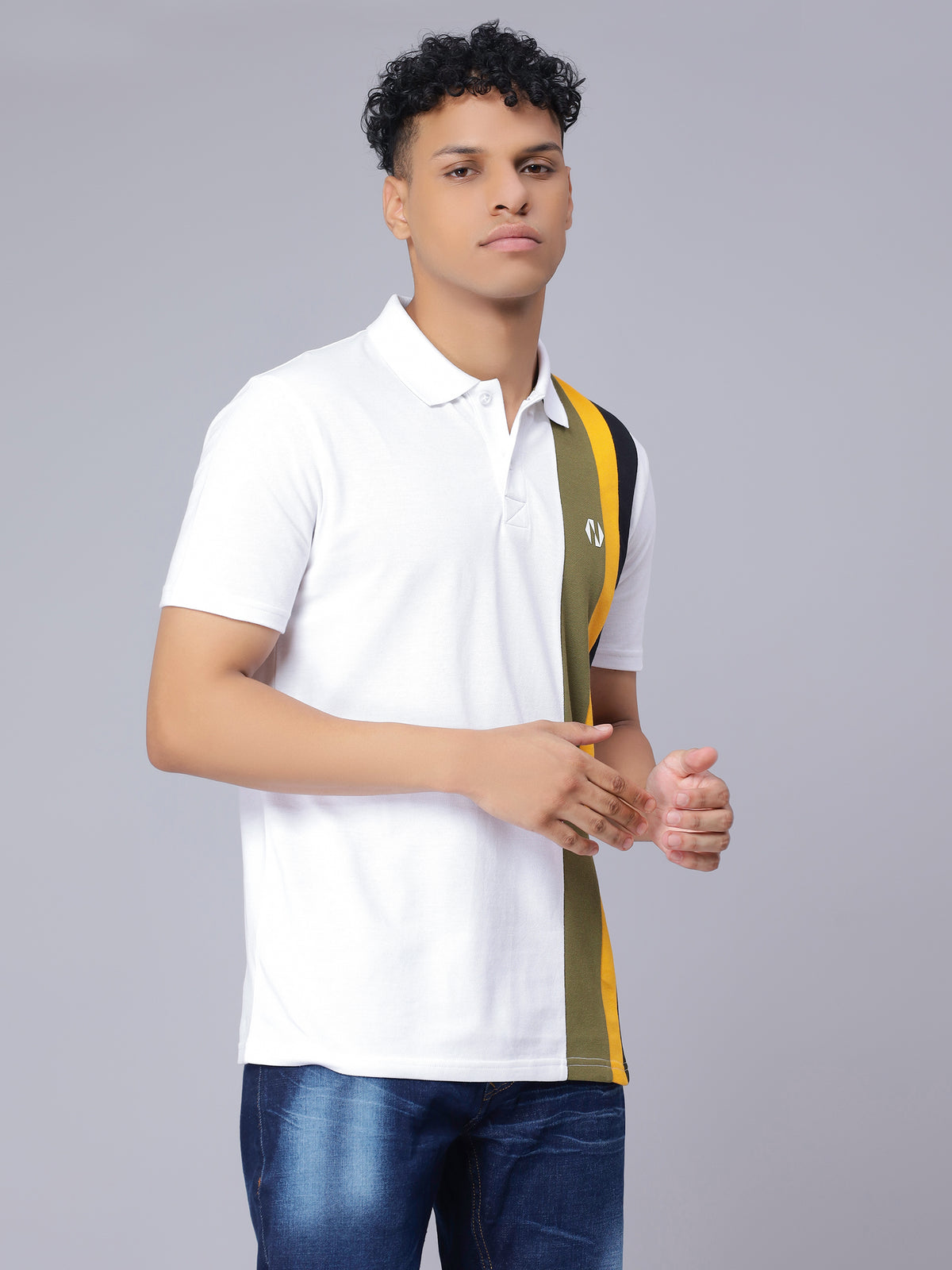 Regular One Sided Colour Blocked Polo T-shirt for Men