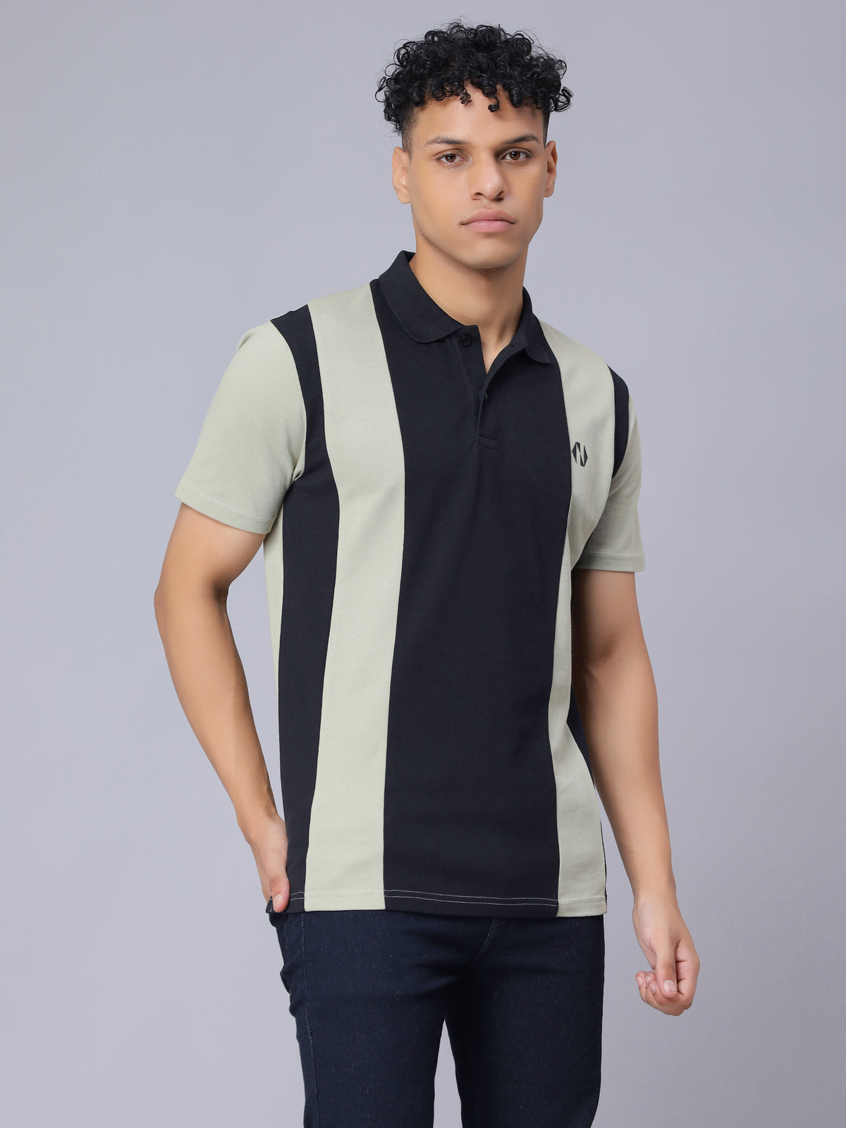 Regular Parallel Colour Blocked Polo T-shirt for Men