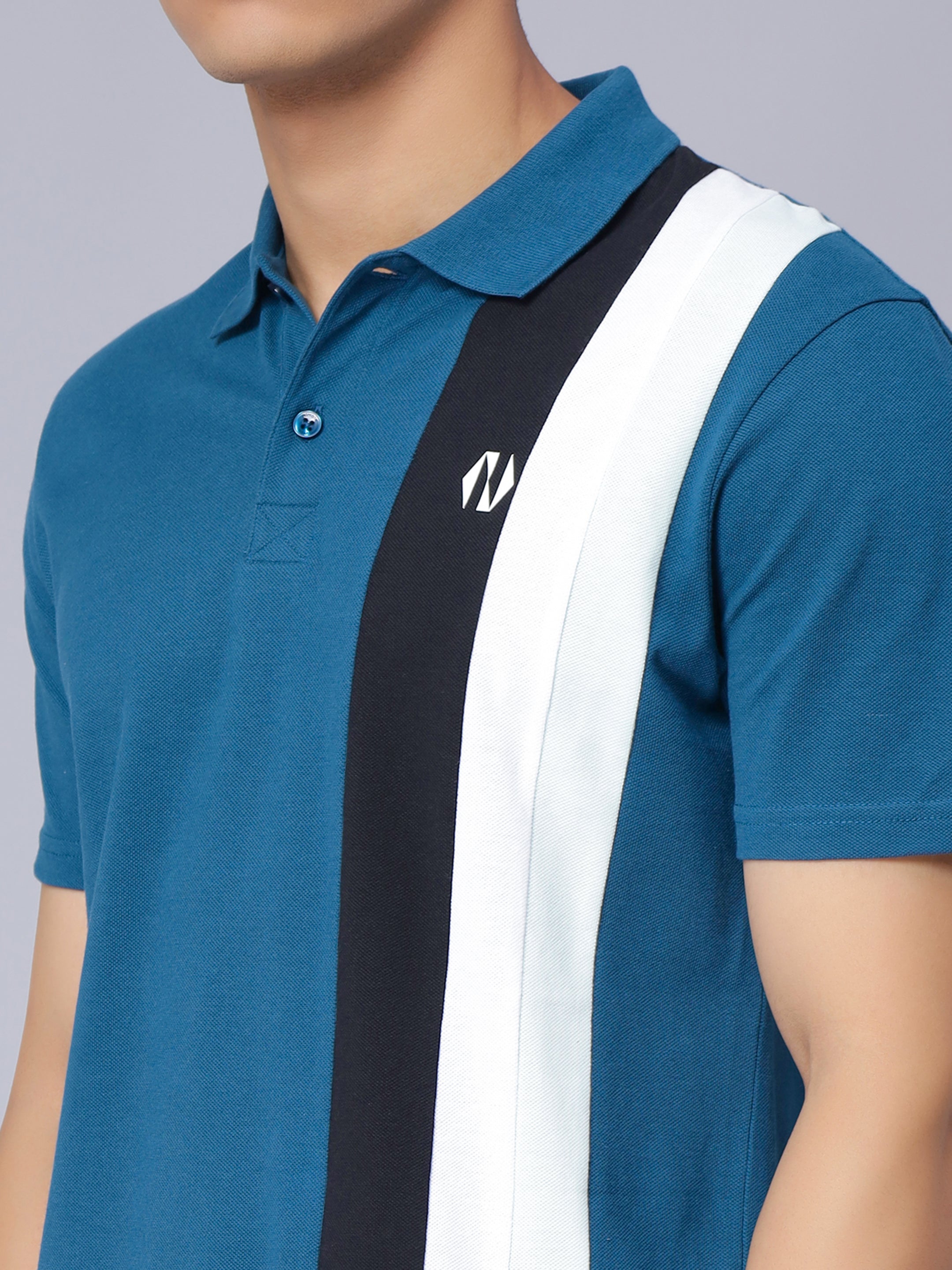 Regular One Sided Colour Blocked Polo T-shirt for Men