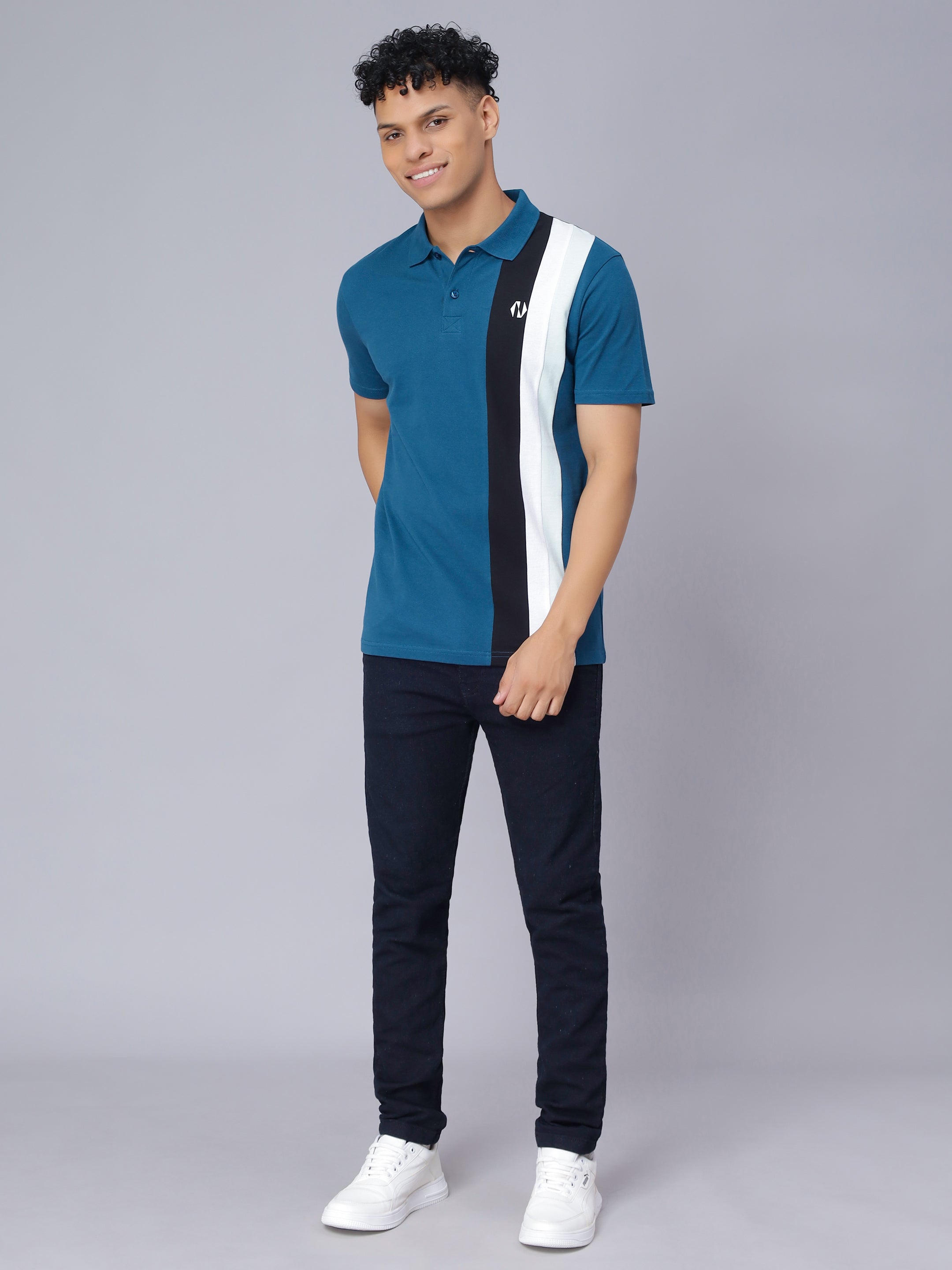 Regular One Sided Colour Blocked Polo T-shirt for Men