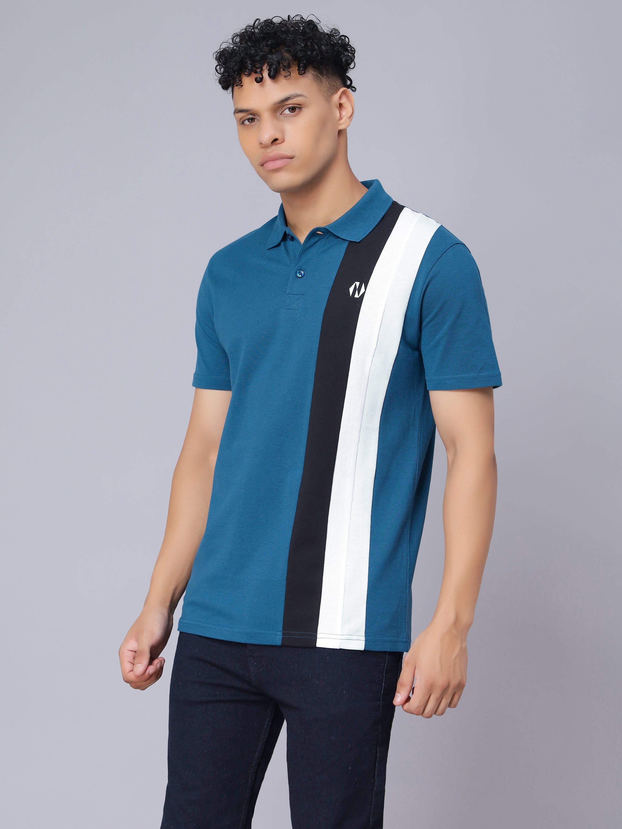 Regular One Sided Colour Blocked Polo T-shirt for Men