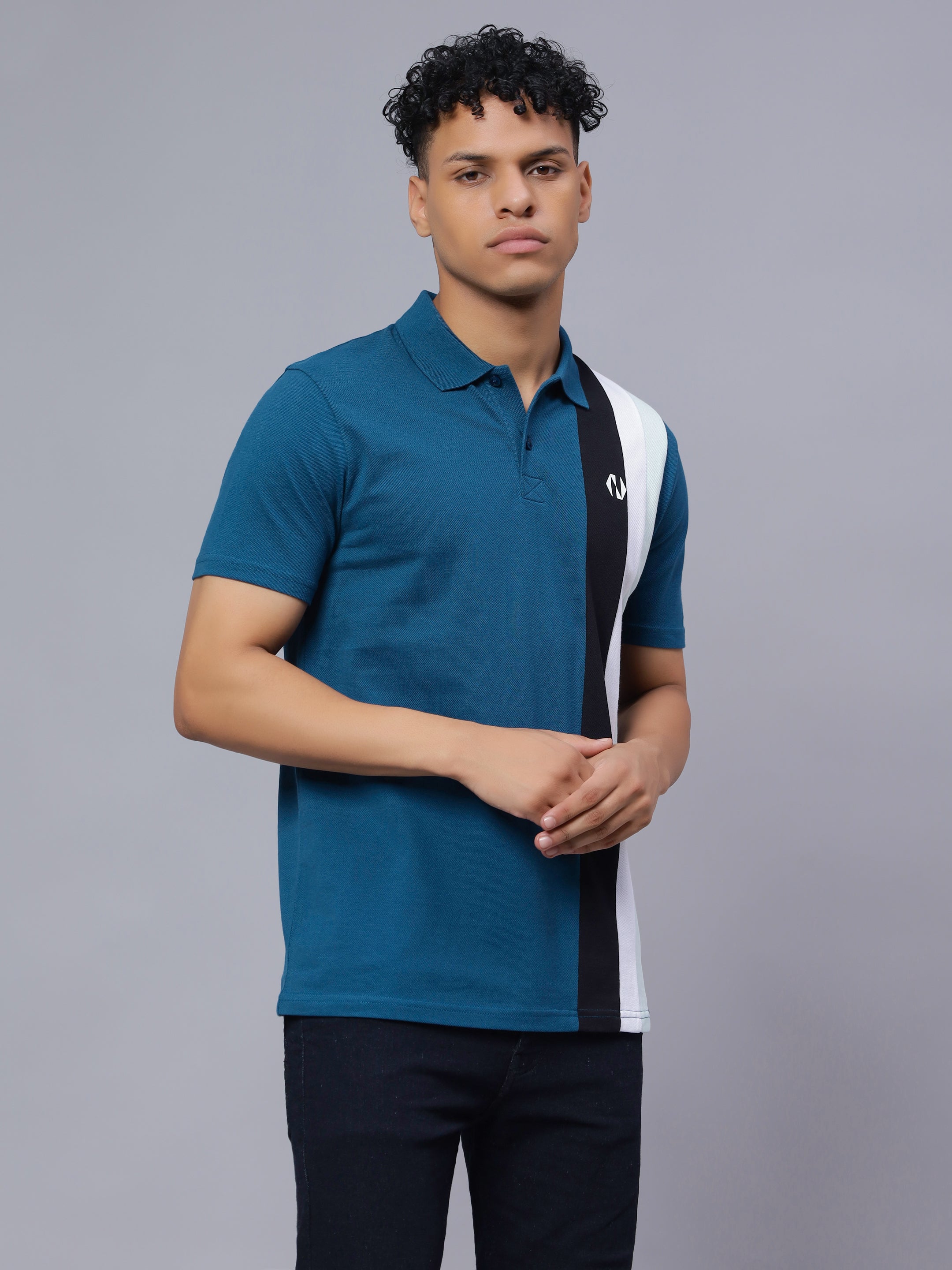 Regular One Sided Colour Blocked Polo T-shirt for Men