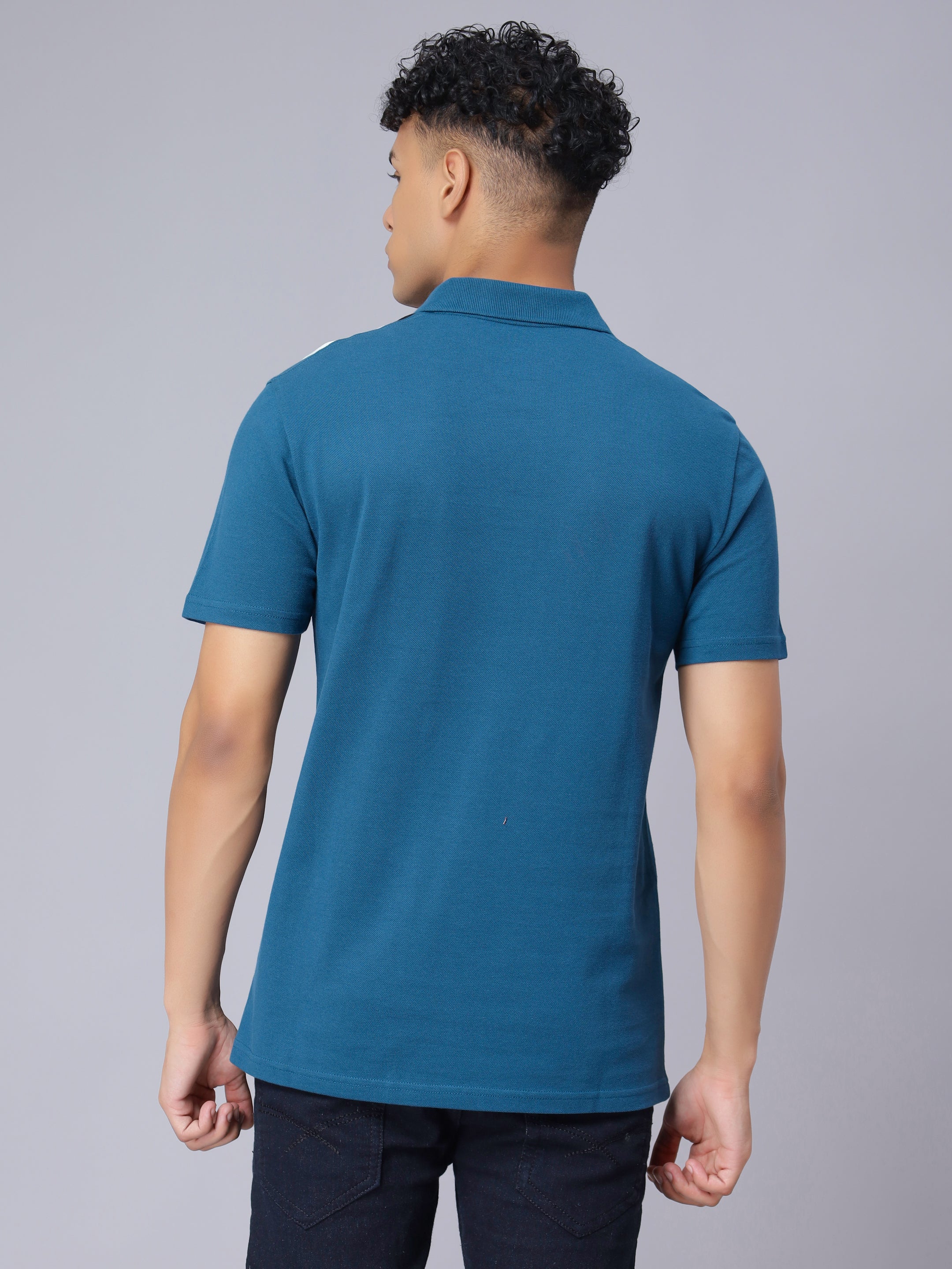 Regular One Sided Colour Blocked Polo T-shirt for Men