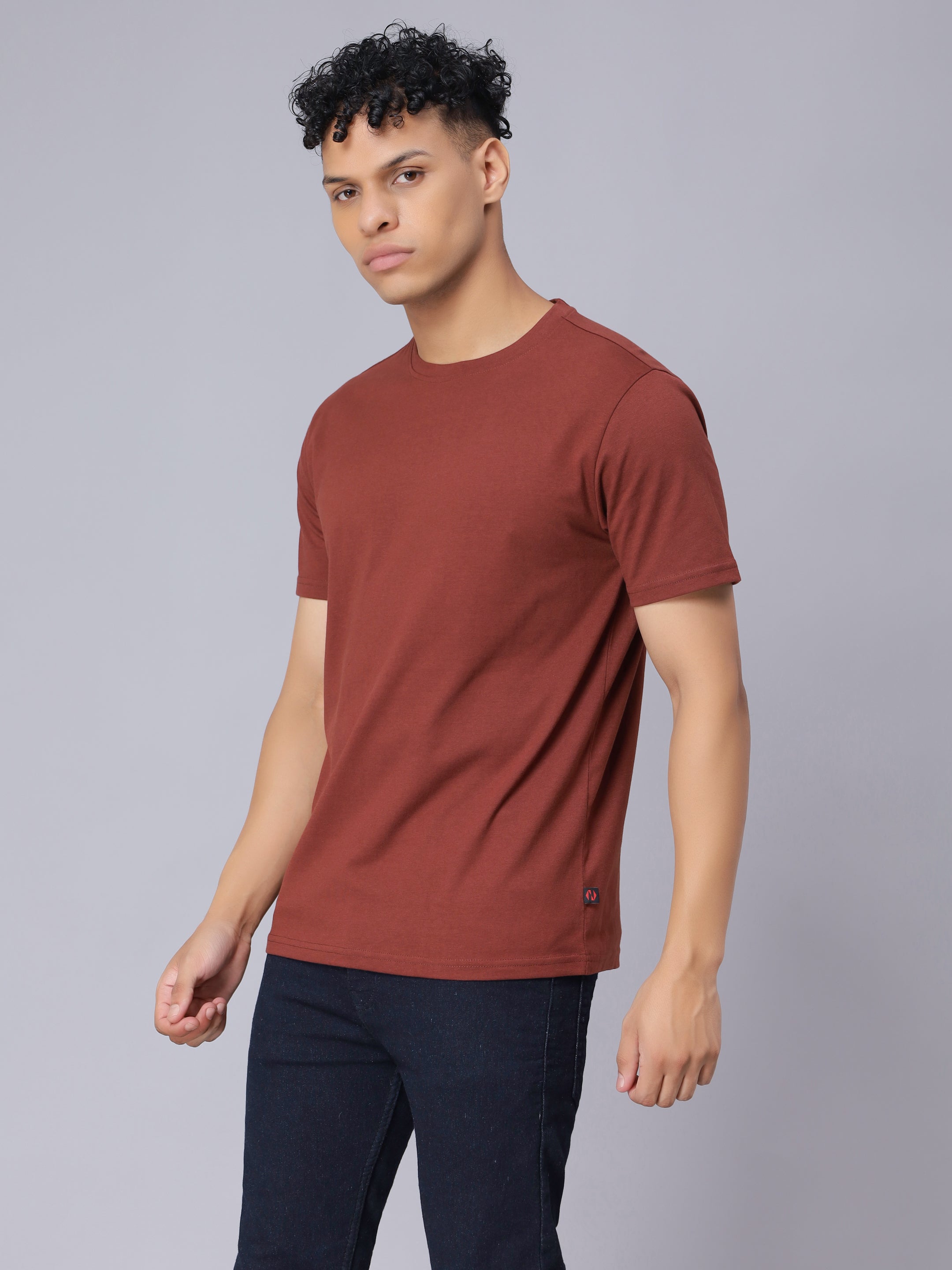 Mens Basic Round Neck Solid T Shirt