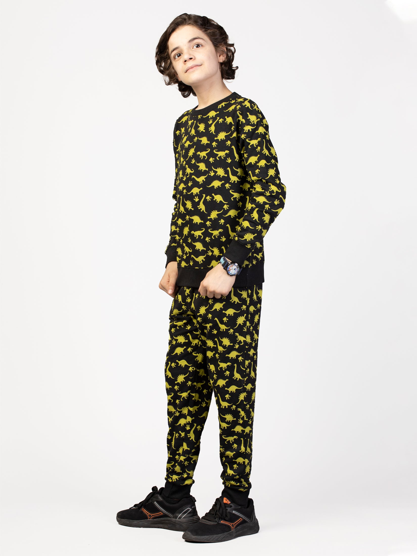 Nimble Printed Black & Yellow Sweatshirt & Joggers For Boys|Set Of 1 | Cotton Polyester