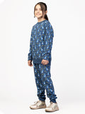 Nimble Printed Blue Sweashirt & Joggers For Girls| Set of 1 | Cotton Polyester