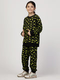 Nimble Printed Black & Yellow Sweatshirt & Joggers For Girls|Set Of 1 | Cotton Polyester