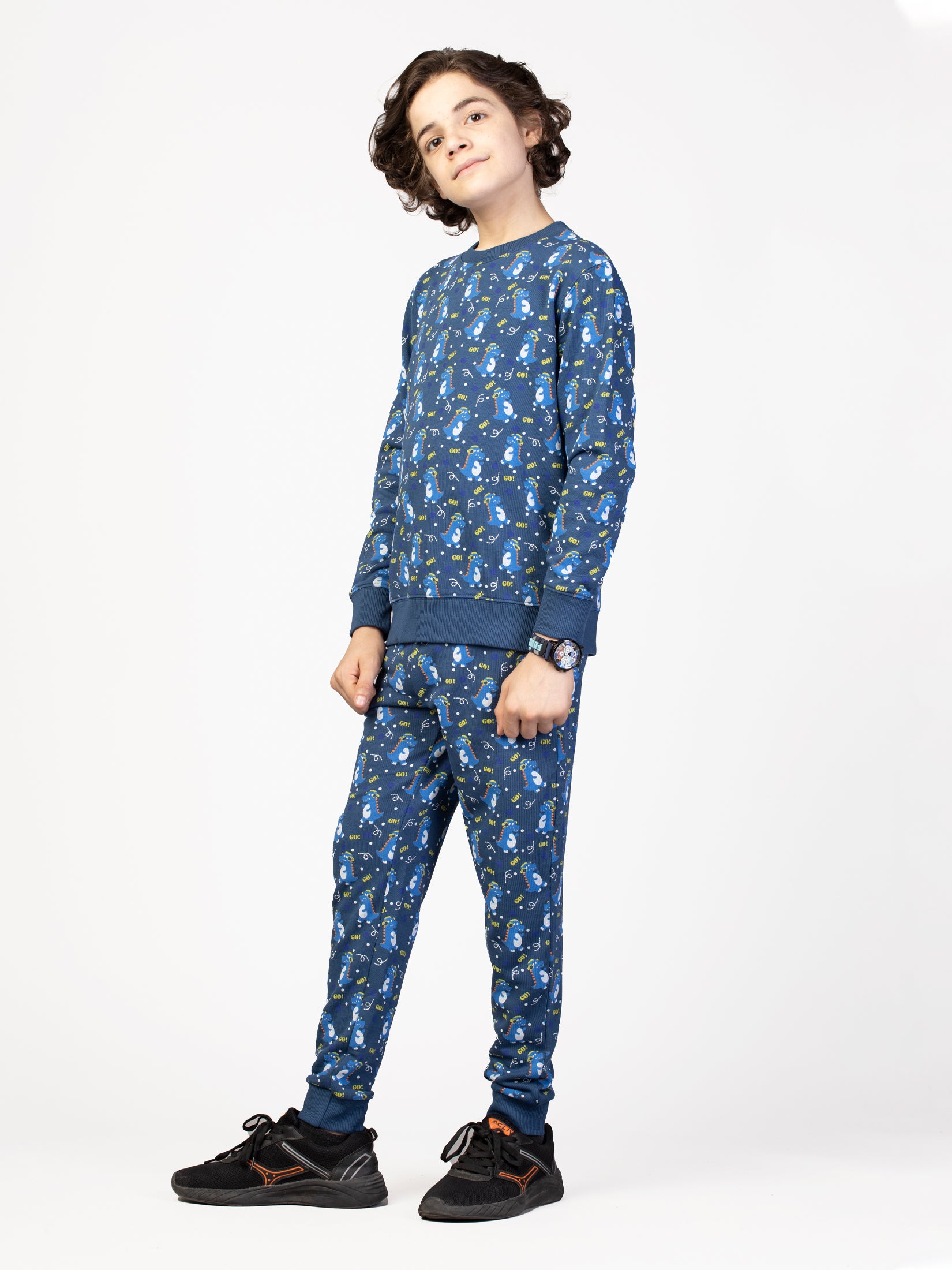 Nimble Printed Blue Sweashirt & Joggers For Boys| Set of 1 | Cotton Polyester