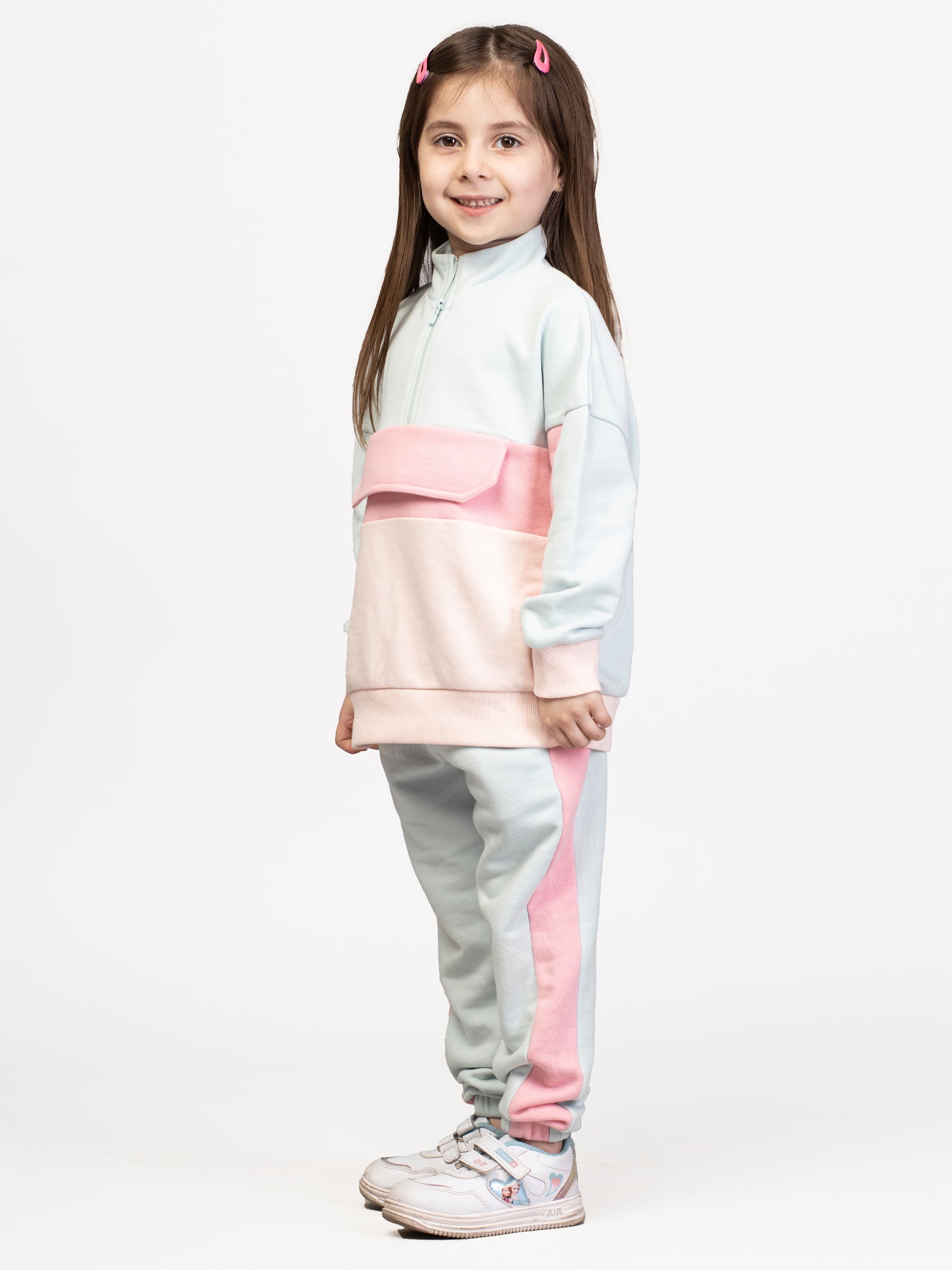 Nimble White & Pink Solid Sweatshirt & Joggers For Girls|Set Of 1 | Cotton Polyester