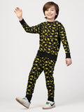 Nimble Printed Yellow & Black Sweatshirt & Joggers For Boys| Set Of 1 | Cotton Polyester