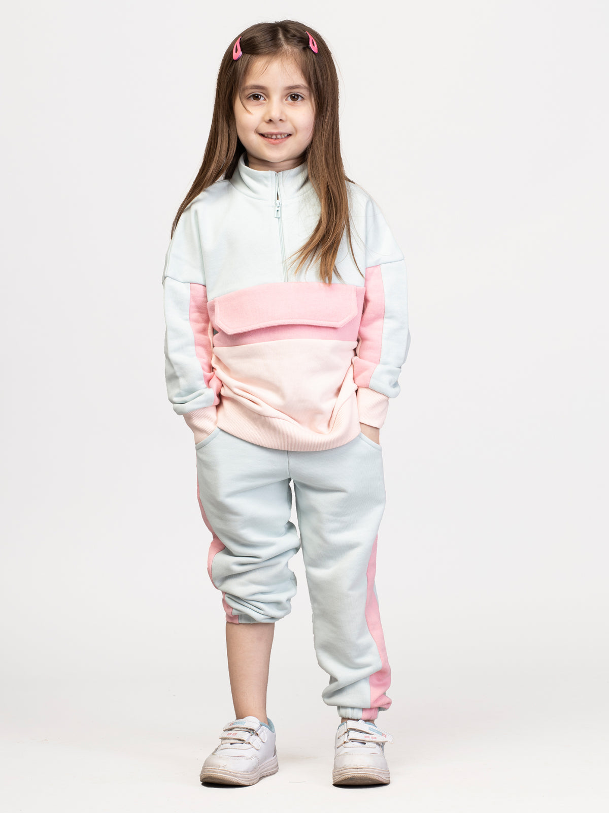 Nimble White & Pink Solid Sweatshirt & Joggers For Girls|Set Of 1 | Cotton Polyester