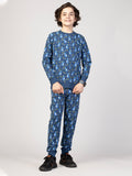 Nimble Printed Blue Sweashirt & Joggers For Boys| Set of 1 | Cotton Polyester