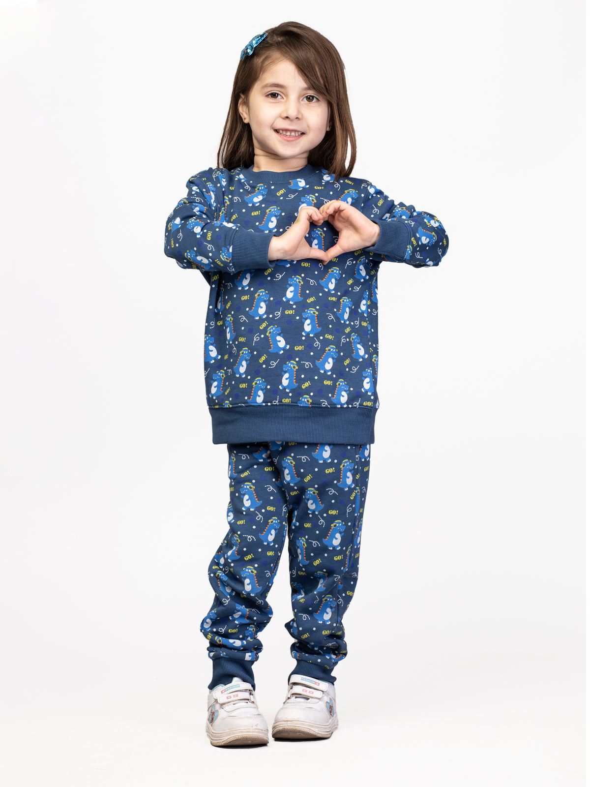 Nimble Printed Blue Sweatshirt & Joggers For Girls| Set Of 1 | Cotton Polyester