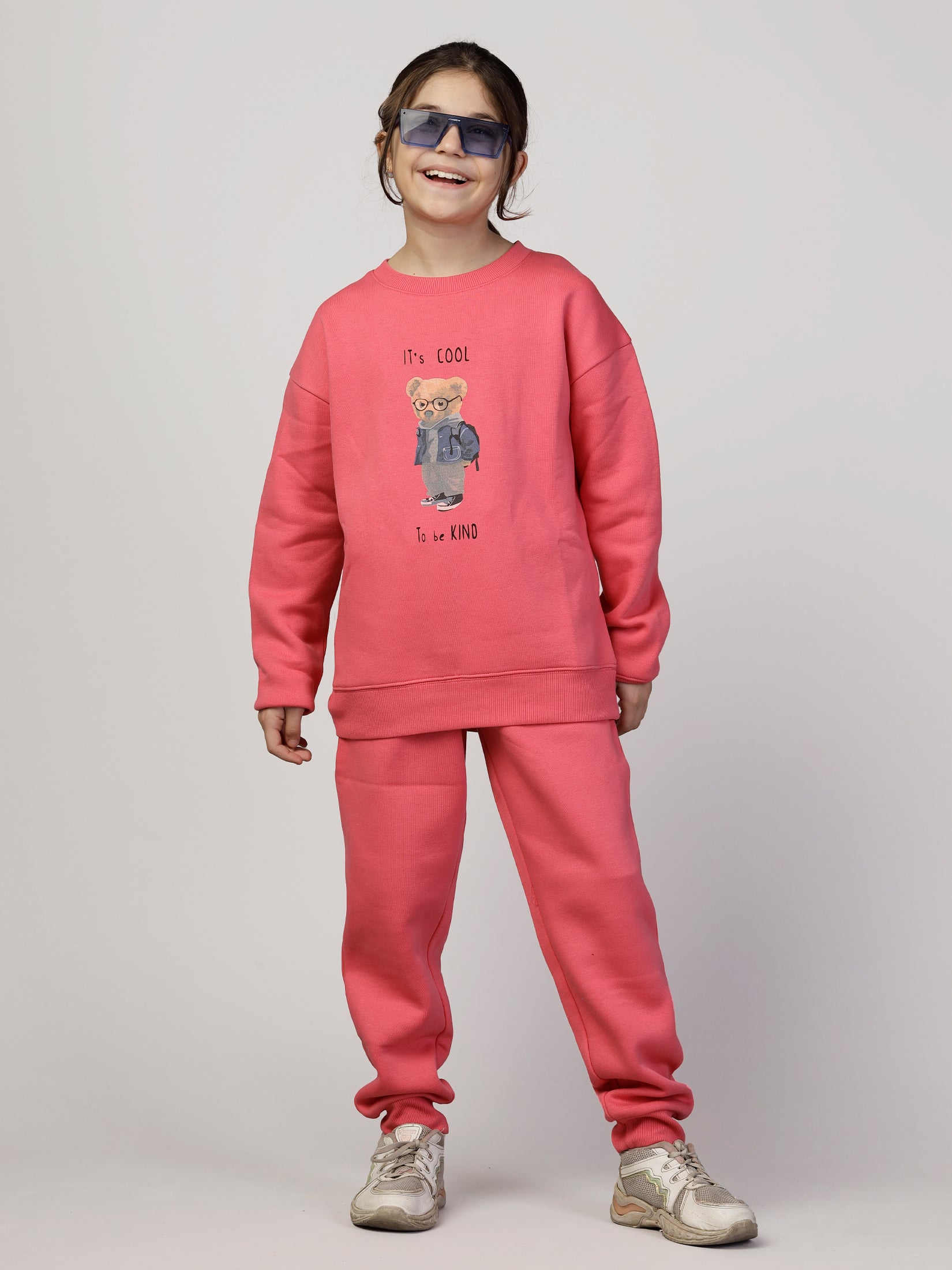 Pink Solid Sweatshirt and Joggers For Girls Set