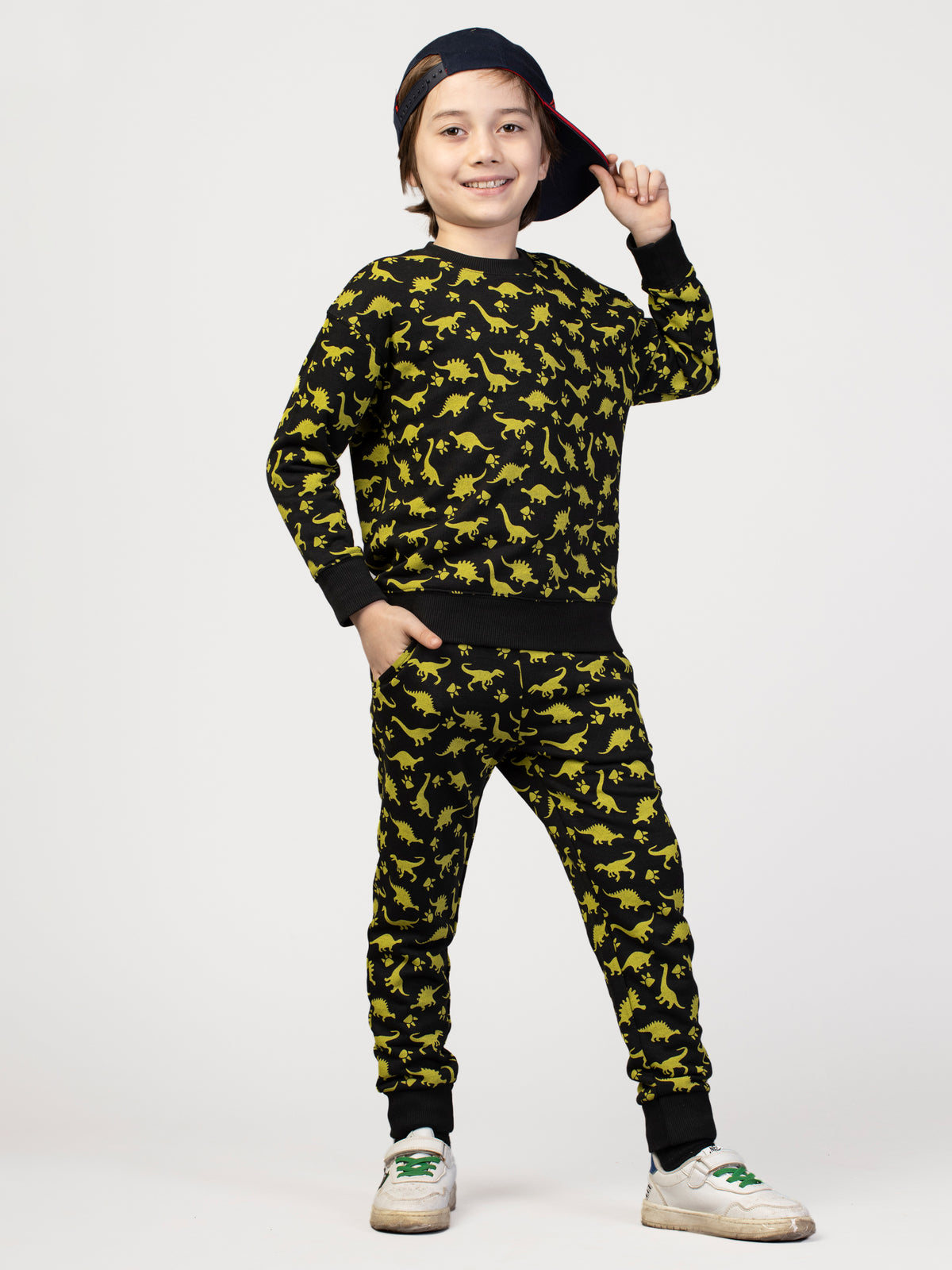 Nimble Printed Yellow & Black Sweatshirt & Joggers For Boys| Set Of 1 | Cotton Polyester