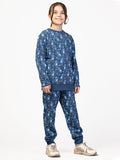 Nimble Printed Blue Sweashirt & Joggers For Girls| Set of 1 | Cotton Polyester