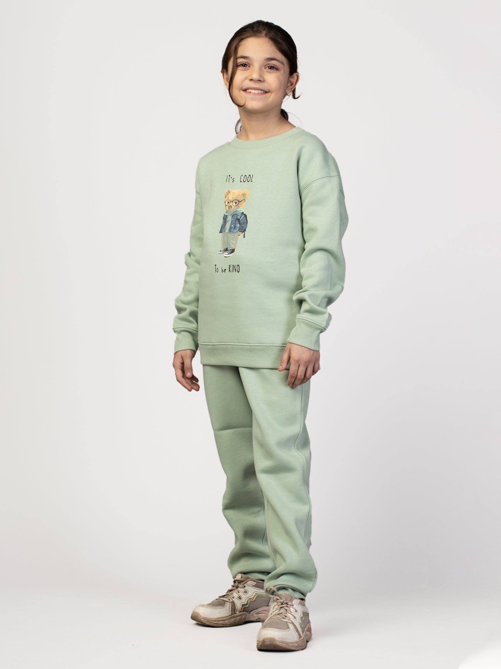 Sea Green Solid Sweatshirt with Joggers For Girls Set ( 9-16 Yr )