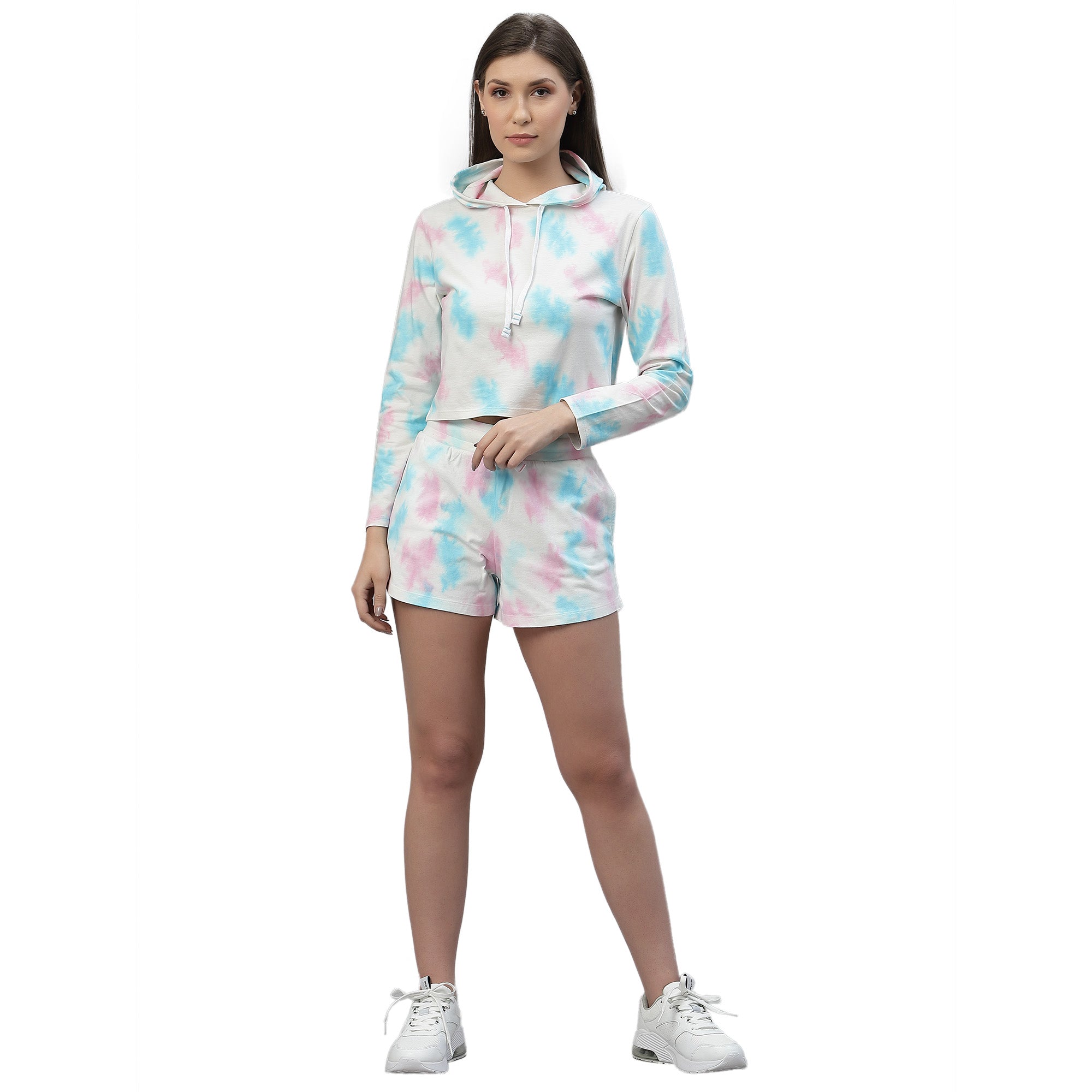 Womens Crumple Tie n Dye Short Co-ords with Hoodie