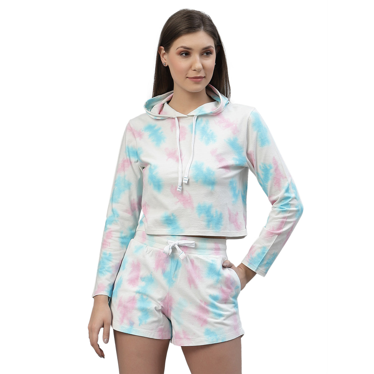 Womens Crumple Tie n Dye Short Co-ords with Hoodie